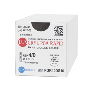 LUXCRYL PGA RAPID EP 1,5 USP 4/0 NEEDLE 3/8 CIR REV CUT 16 MM / 75 CM