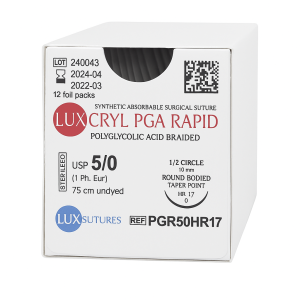 LUXCRYL PGA RAPID EP 1 USP 5/0 NEEDLE 1/2 CIR TAPER 17 MM / 75 CM